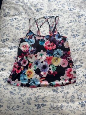Floral Print Women's sport Tank Top - Black Multi